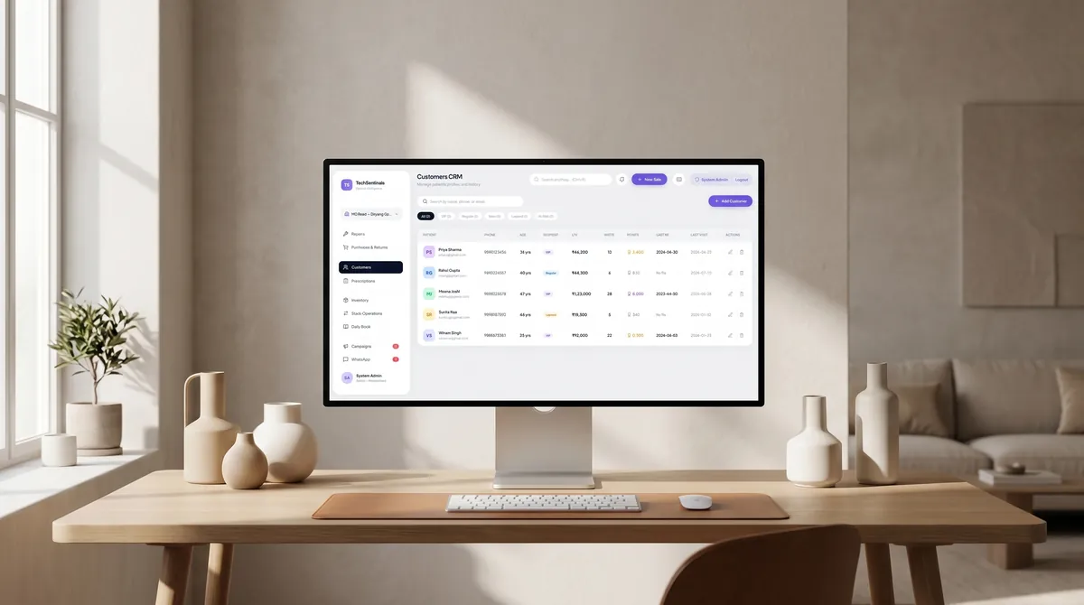 Optical CRM, an operations system for an eyewear retailer, a further screen