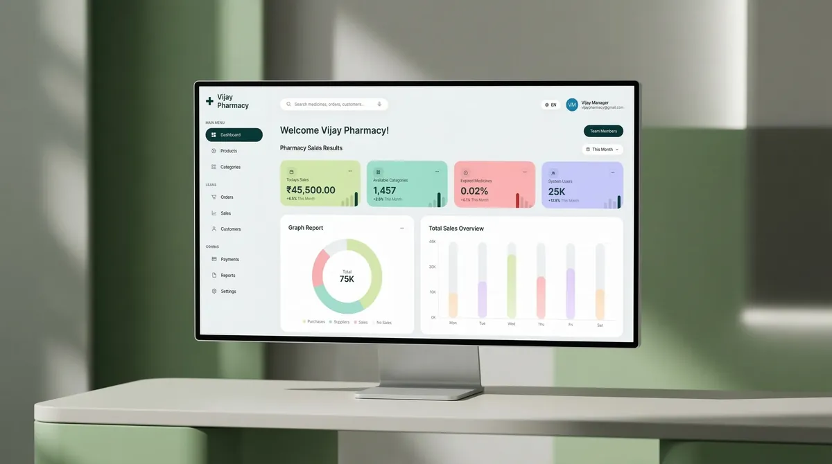 Vijay Pharmacy retail management dashboard