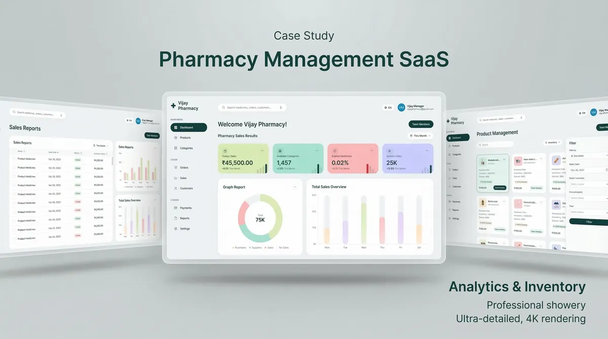 Vijay Pharmacy retail management dashboard, a further screen